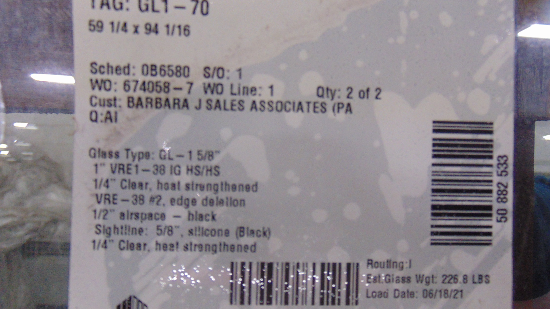 Clear Insulated Glass - 59-1/4" x 94-1/16" x 1" - Image 3
