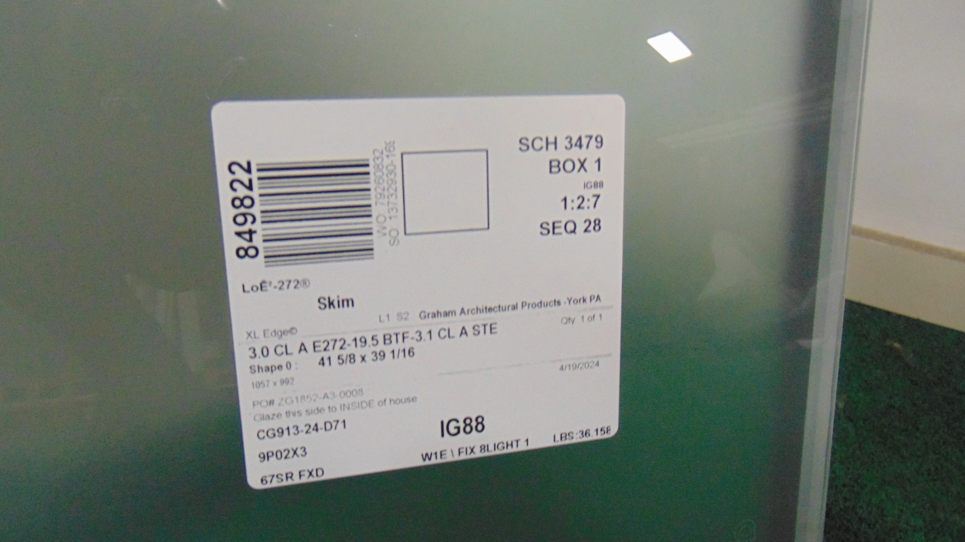 Insulated Privacy Glass - 41-5/8" x 39-1/16" x 1" - Image 2