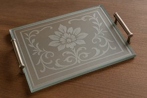 etched glass repurposed into a serving tray