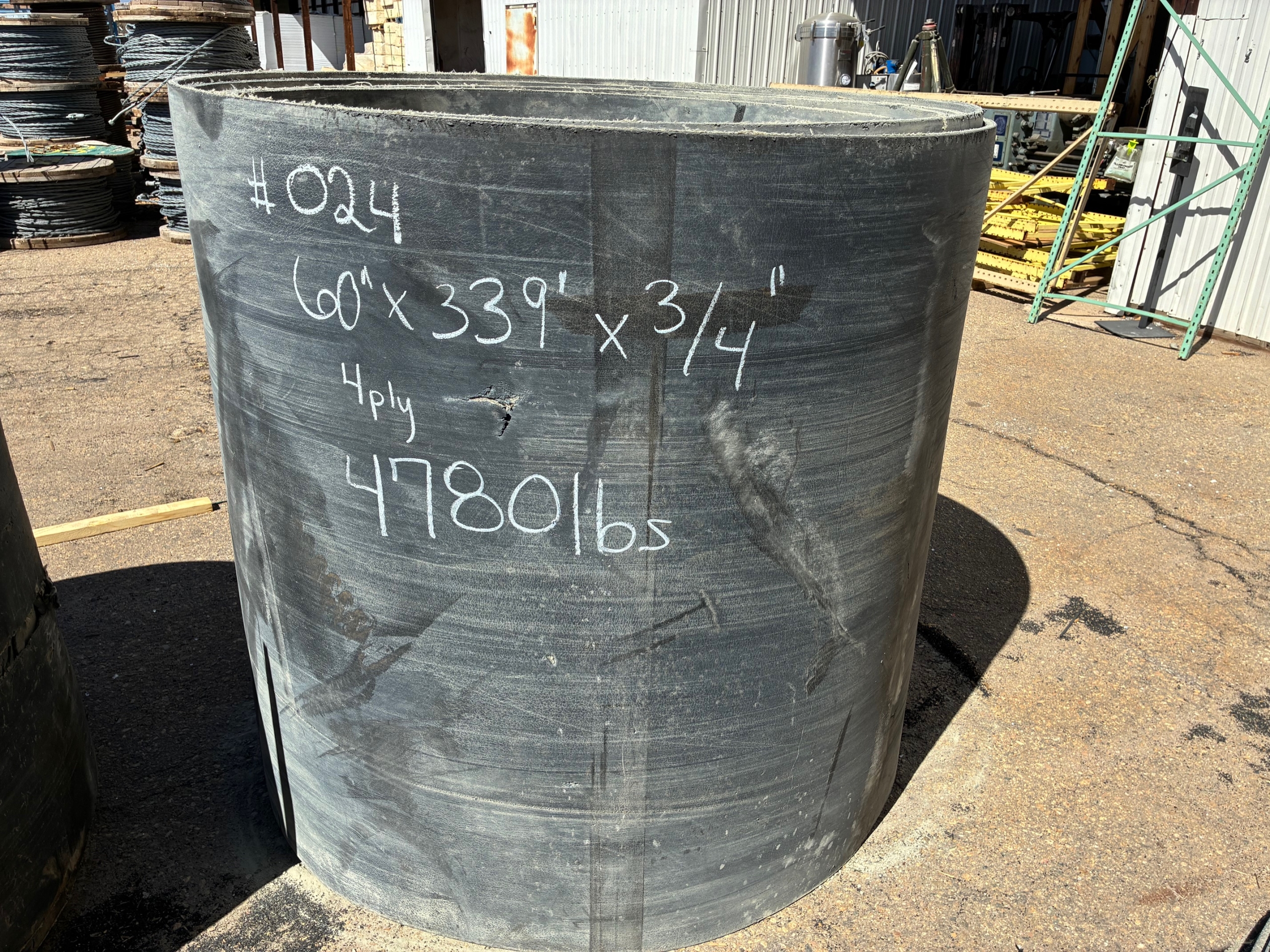 A roll of used rubber conveyor
