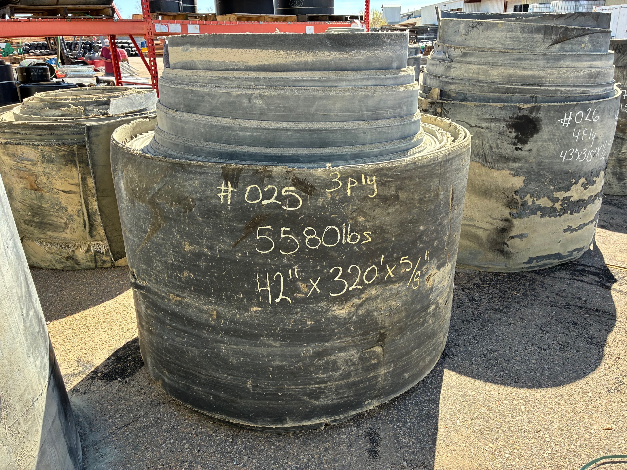 A roll of used rubber conveyor