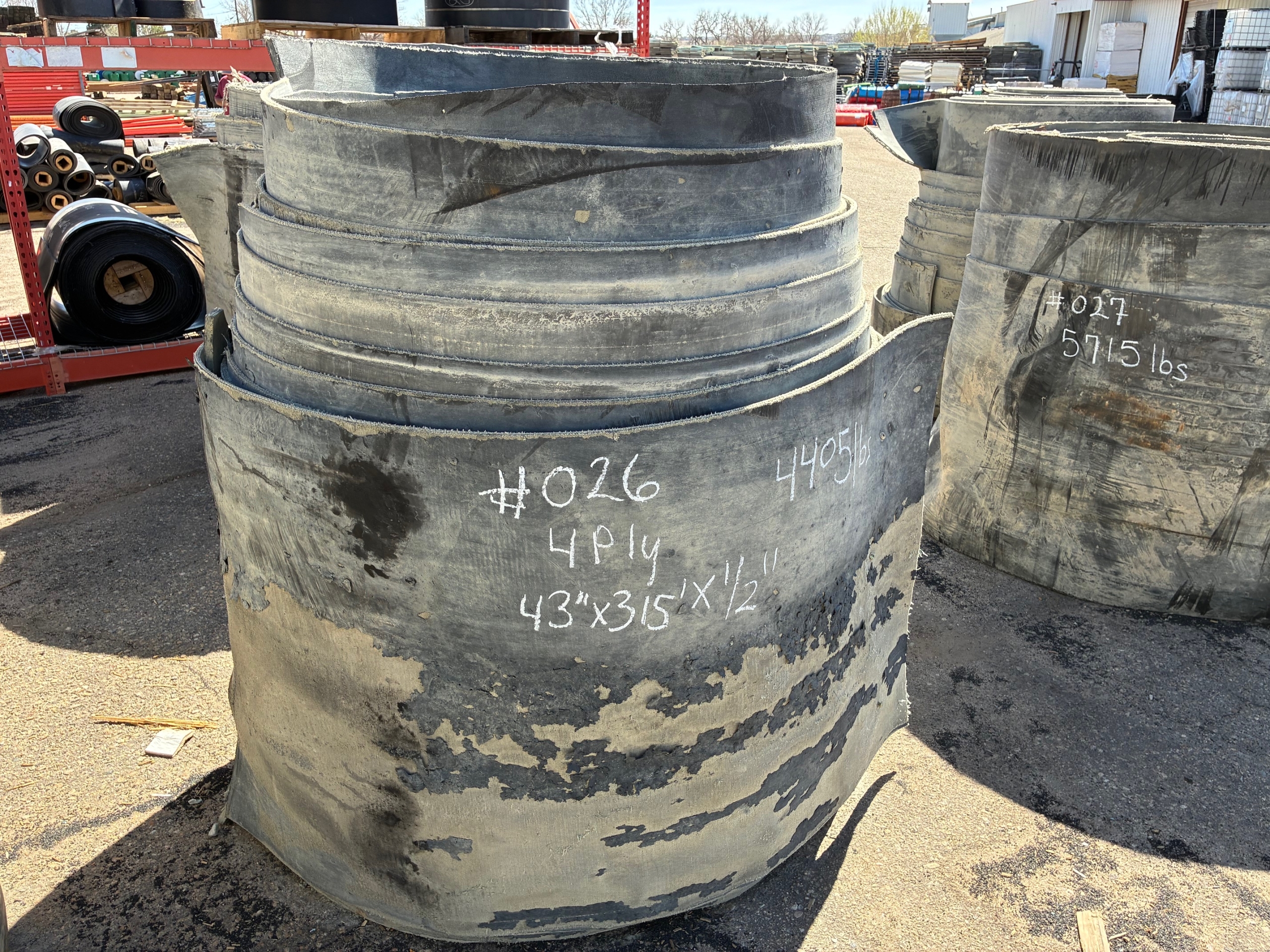 A roll of used rubber conveyor