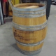 A used wooden whiskey barrel