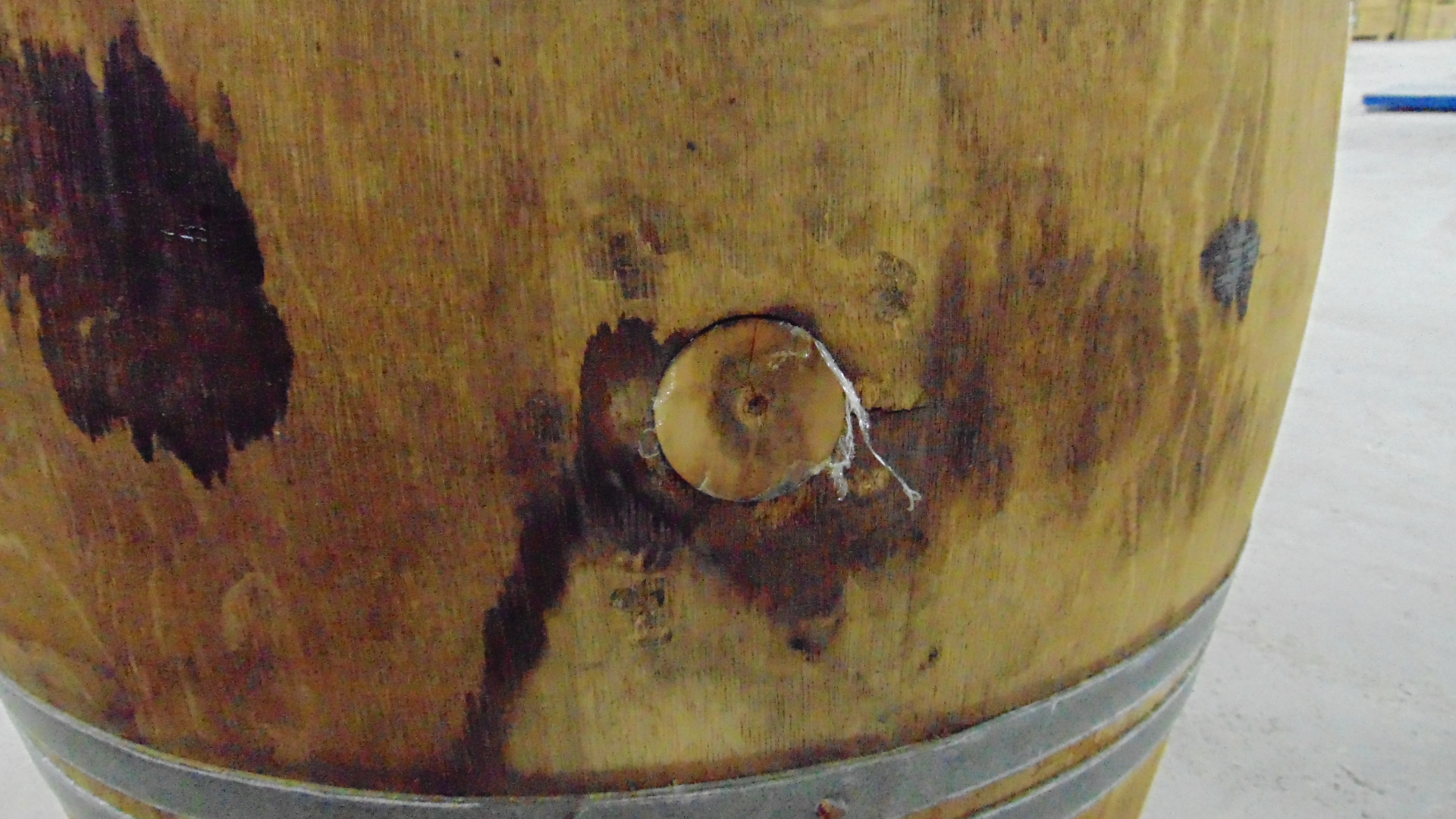 A used wooden whiskey barrel