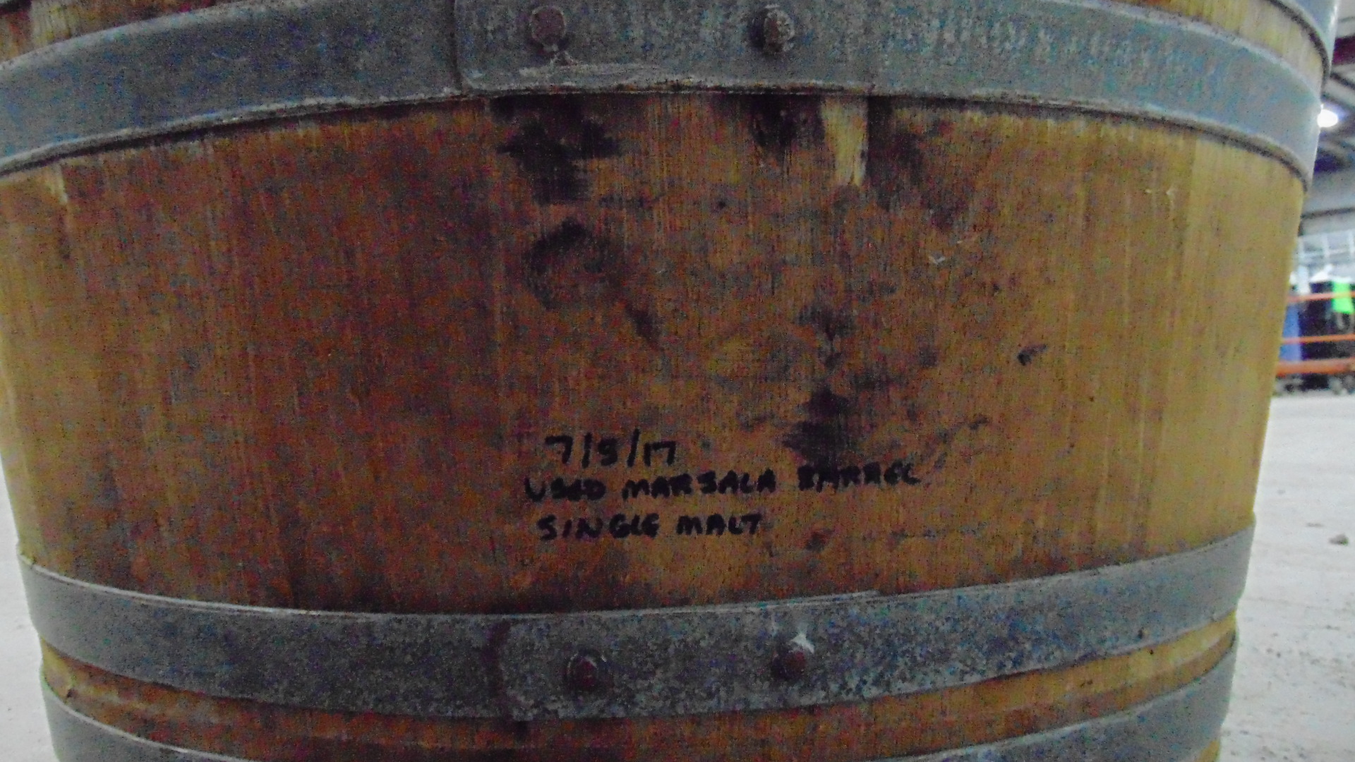 A used wooden whiskey barrel