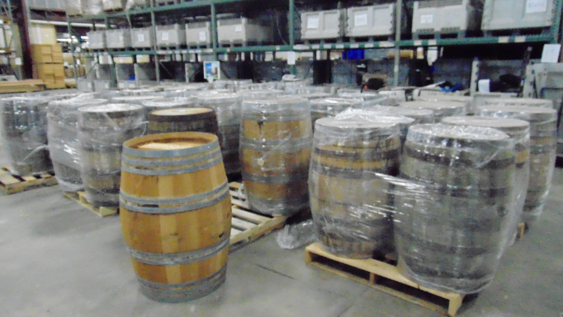 A used wooden whiskey barrel