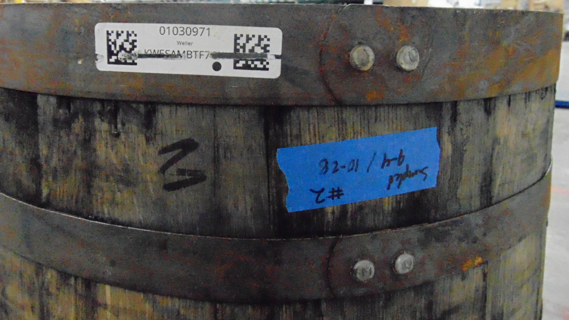 A used wooden whiskey barrel